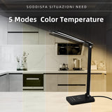 LED Desk Lamp, Foldable Double Head Wireless Charger Desk Lamp, 5 Lighting Modes &amp; Fully Dimming Desk Light For Home