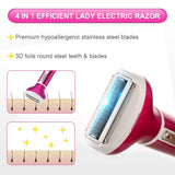 4 In 1 Women Electric Shaver 4 In 1 Rechargeable Cordless Waterproof Lady Epilator Personal Groomer Trimmer Body Hair Removal