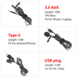 USB Type C 3.5mm Mini Portable Clip-on Lapel Lavalier Condenser Mic Wired Microphone For IPhone IPad Android Smartphone Camera
