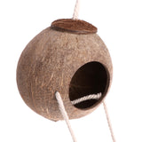 Natural Coconut Shell Bird Nest Parrot House Hut Cage Toy Hideaway With Ladder Stand Bird Toys Accessories