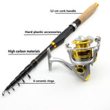 2.1M Fishing rod with reel Carbon Telescopic Fishing Rod Portable Spinning Rod and Reels Multifunction set Travel trout rods