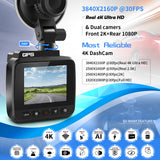 4K 3840*2160 WIFI GPS Dash Cam Recording Car Camera Night Vision WDR  G-Sensor Motion Detection 1080P Rear Camera