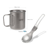 New Lightweight Titanium Flatware Set Folding Spork Spoon Water Cup Mug Tableware Outdoor Cookware Dinner for Travel Camping