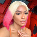 Short straight hair wig with gradient color chemical fiber headgear