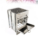 Stainless Steel Square Wood Burning Stove Portable Collapsible Grill Outdoor Camping Cookware (Silver)