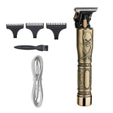 Professional Men T-blade Outliner Electric Hair Clipper Skull Embossed Metal Hair Trimmer USB Rechargeable Hair Cutter Machine