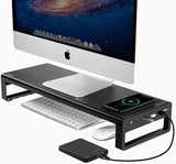 USB3.0 Wireless Charging Monitor Holder Riser Support Data Transfer and Charging Steel Desktop Organizer Lapdesk Monitor Stand