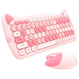 Lovely Cat 2.4G Wireless Mute Mini Keyboard Mouse Set Kit Girl Mix Color Oval 84 Key Cute Pink Purple Yellow For PC Laptop L1601