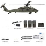 YXZNRC F09 UH60 Black Hawk 2.4G 6CH 3D6G System Dual Brushless Direct Drive Motor 1:47 Scale Flybarless RC Helicopter