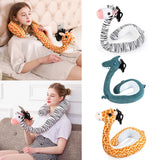 2 In 1 Travel Cartoon Animal Plush U-Shaped Neck Pillow with Mobile Phone Holder Q1QD