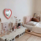 Mirror Desktop Pink Love Makeup Mirror Wall Mounted Dual-Use Heart-Shaped Hanging Mirror Vanity Mirror Girl Room Wall Decoration