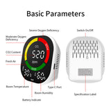 3in1 CO2 Temperature Humidity Monitoring Device Display Air Quality Detector Brightness Adjustment Over-limit Alarm Function