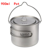 Lixada 1600ml Titanium Pot Ultralight Portable Hanging Pot with Lid and Foldable Handle Outdoor Camping Hiking Backpacking