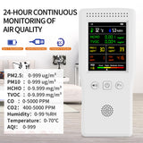 Air Quality Detector 9 In 1 Temperature Humidity PM2.5 PM10 HCHO TVOC CO CO2 AQI Air Quality Detector LCD Color with Backlight