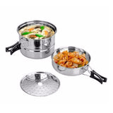 3pcs Outdoor Pan Set Stainless Steel Plate Stacking Pots Hiking Picnic Pot Camping Hiking Cookware Picnic Cooking Bowl Pot