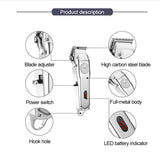Electric Hair Trimmer Rechargeable All Metal Hair Clipper Men Cordless Hair Trimmer Professional Haircut Beard Shaver Machine