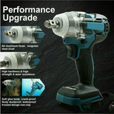 1/2" 520Nm 18V Torque Brushless Cordless Electric Impact Wrench Driver + Battery Power Tool Electric Wrench Black+Blue