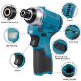 12V Cordless Electric Screwdriver Wireless Electric Impact Drill 120Nm Adjust Torque DIY Power Tool with 2000mAh Makita Battery