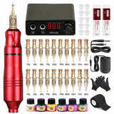 Professional Tattoo Kit Complete Rotary Pen Tattoo Machine Kit with Cartridges Needles Permanent Makeup Tattoo Set for Body Art