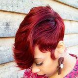 Women's short hair wine red wig chemical fiber headgear