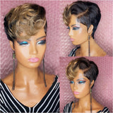 Short hair wig women's short straight hair partial gradient color chemical fiber headgear
