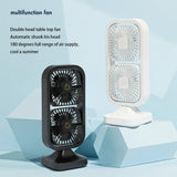 USB Charging Tower Fan Table Top Left Right Rotation Outdoor Indoor Double Fan Heads 3 Speed Strong Airflow Cooler Fan Black Fre