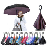 2021 Folding Long Shank Double Layer Inverted Umbrella Windproof Reverse C-Hook male golf umbrella reverse Umbrellas For Women