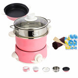 220V Non-Stick Electric Frying Pan Multi Cooker Household Electric Cooking Machine Hot Pot With Steamer Blue/Pink Available
