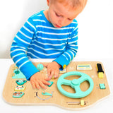 Toddler BusyBoard Montessori Toys - Toddler Sensory Board Baby Steering Wheel Wooden Board Car Driving Toy