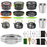 1 Set Outdoor Pots Pans Camping Barbecue Cookware Picnic Portable Lightweight Gear for Traveling Trekking Green set 20PCS