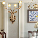 Modern Deer Head Glass Wall Lamps Sconce Resin Art Antlers Home Decor Wall Lights for Living Room Led Mirror Wall Light Fixtures