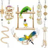 8pcs Bird Parrot Swing Hanging Toy Natural Wood Bell Bird Cage Bird Toys For Parrots Parakeets Cockatiels Finches Budgie 8 Pack