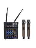 Stereo Audio Mixer Build-in UHF Wireless Mics 4 Channels Mixing Console With Bluetooth USB Effect For DJ Karaoke PC Guitar