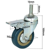 4Pcs Heavy Duty 75mm Swivel Castor with Brake Trolley Casters wheels for Furniture