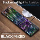 104 Keys Crystal Panel Gaming Wired Keyboard Round Punk USB Pink Typewriter Retro Game Keyboards for Home Office Gamer