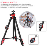 Phone Tripod 54 Inch Portable Travel Tripods Camera Tripod With BT Remote Control And Cell Phone Clip 1/4 Inch Screw Mount