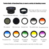 12-In-1 Phone Lens Set,Anti-Distortion,Wide-Angle,Macro,CPL Polarization,Light Reduction,Gradient Filter,For SLR Cameras