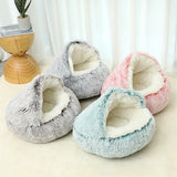 New 2 In 1 Hooded Cave Winter Warm Cat Dog Bed Round Soft Long Plush Dog House Bed For Small Dogs Kennel Cats Pet Nest