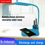 Table Lamp Study Led Desk Lamp With Phone Wireless Charger Pen Holder Fast Charger Dimmable Eye-Caring Office Lamp