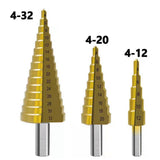 6Pcs HSS Steel Titanium Coated Step Drill Bit Hole Cutter Stepped Up Metal Tool 4-12 4-20 4-32 / 3MM 6MM 8MM