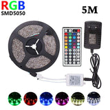 RGB LED Strip Light 5M 10M 15M 30Leds/m SMD5050 DC 12V Tape Ribbon Diode Flexible Waterproof 44keys Controller Adapter Set