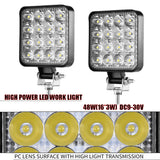 Aeobey 12pcs/Lot Waterproof 16LED 48w Led Work Light Bar Square Spotlight Offroad Truck LED 4X4 4WD SUV ATV Car Light 12v 24v
