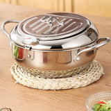 HAEGER-Japanese Deep Frying Pot with A Thermometer and A Lid 201 Stainless Steel Kitchen Tempura Fryer Pan 24 cm