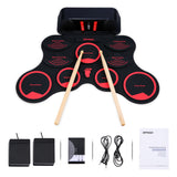Ammoon Foldable MIDI Drum Electric Drum Set 9 Silicon Durm Pads Built-in Stereo Speakers Rechargeable Battery with Foot Pedals