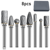 1/4'' 6.35mm Sliver Double Cut Tungsten Steel Carbide Rotary Burr Die Grinder Shank Bit  Sliver Variable Speed Tool Kit 8Pcs/Set