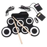Digital Electronic Roll Up Drum Pad Set Kit - Portable Silicone USB 7 Pads With Drumsticks Foot Pedal Headphone Jack