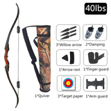 30/40/50 Lbs 60 Inch Hunting Recurve Bow Maple Beauty Hunting Bow and Arrow Quiver Accessories Package Archery Equipment