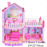 Princess Big Villa DIY Dollhouses casa muñecas Pink Castle Play House With Slide Yard Kit Assembled Doll House Toys