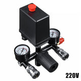 220V 380V Air Compressor Pressure Valve Switch Manifold Relief Regulator 90-120psi Pressure Gauge Control Valve With Gauge Auto