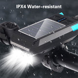 Solar USB Rechargeable Bike Headlight Front Light Waterproof MTB Road Bicycle Flashlight Night Riding Light Lamp with Horn